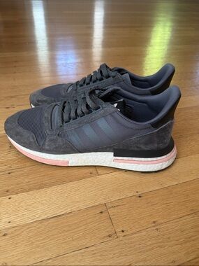 adidas Men's Grey Suede & Mesh Sneakers with Pink Accent